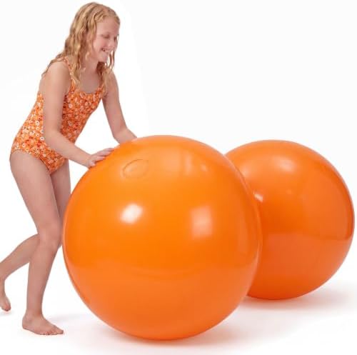 Tradder 2 Pcs Orange Giant Inflatable Beach Ball 28 Inch Jumbo Pastel Pool Balls Extra Large Blow up Pool Toy for Adults Summer Outdoor Games Water Beach Party Favor Decorations