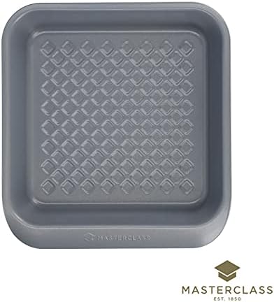 MasterClass Smart Ceramic Square Baking Tin with Robust Non Stick Coating, Carbon Steel, 23cm (9 Inch) Stackable Cake Pan / Roasting Tray, Grey