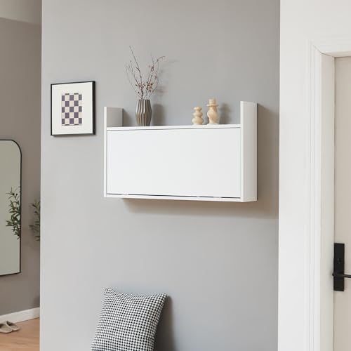 [en.casa] Scrivania Ribaltabile Tavolo a Scomparsa Scrivania da Parete con Scomparti e Ripiano Tavolo a Ribalta Postazione di Lavoro Studio Salvaspazio - Bianco