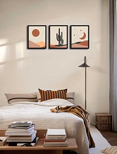Huilida Boho Wall Art Framed Prints - Bohemian Pictures Sun Moon Stars Paintings Desert Cactus Landscape Artwork 3Pcs 8X10 Inches Paper Earthy Decoration For People Kitchen Bedroom Bathroom Decor #TOP6