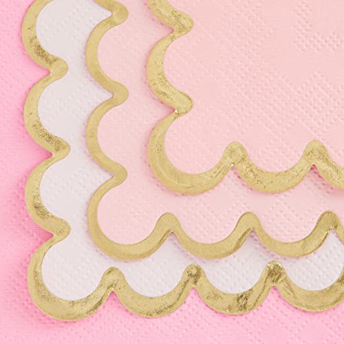 Sparkle And Bash 100 Pack Pink Scalloped Cocktail Napkins With Gold Foil Accents For Bridal And Baby Shower (3-Ply, 5 X 5 In) #TOP2