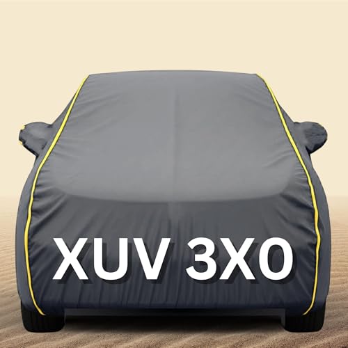 Image of 100% Waterproof Car Cover Heavy Duty - Premium Polyester Car Body Cover, All Weather Outdoor Protection, UV Resistant, Dustproof, Windproof, Heat Resistant, Scratch Resistant (Grey)