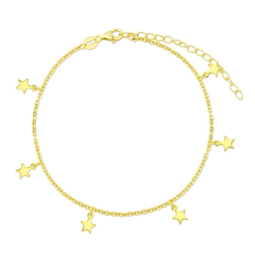 Cavigliera in argento sterling (925) placcato oro, 21 cm, con stelle pendenti