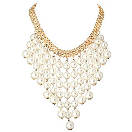 Navoky Pearl Tassel Necklace Gold Statement Necklaces Clavicle Chain Neck Jewelry Accessories for Women and Girls