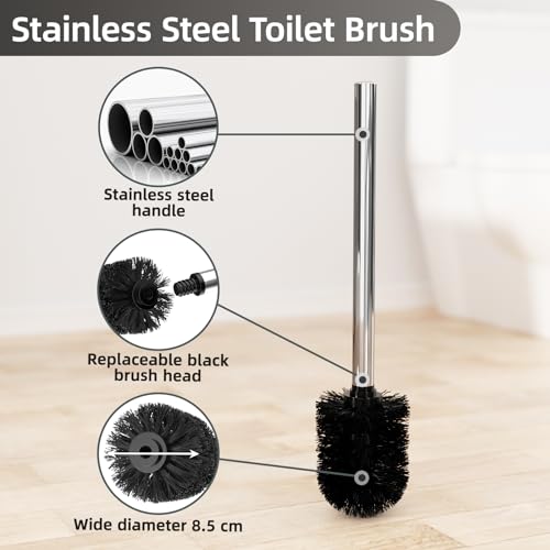 Portarrollos de Papel Higiénico de Pie de Acero Inoxidable, Soporte para Papel Higiénico y Escobilla, sin Necesidad de Taladrar, Escobilla y Portarrollos de Papel Higiénico (Plata Brillante) - imagen 5