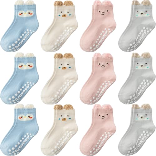 Image of Aroveea Non Slip Grip Ankle Baby Socks 12 Pack for Toddler Boys and Girls Kids Infant Baby Cute Cotton Socks