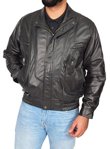 Hommes Blouson en Cuir De Bombardier Classique Blouson Comfort Fit Doux Noir Veste en Cuir - Alan (L - EU 50) thumbnail
