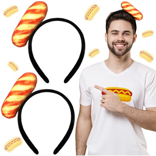 Knitgrip 2 Pcs Funny Headbands Pickle Hot Dog Strawberry Banana Chili Pepper Taco Style Funny Costume Accessories(Hot Dog)
