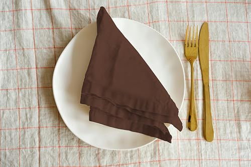 Image of R home Solid Cotton Table Napkins, Soft Cloth Napkins for Dining Table, Reusable & Washable, Ideal for Formal Dining, Cocktail Nights, Weddings, Home Bar & Table Decor (6, Cocoa Brown)