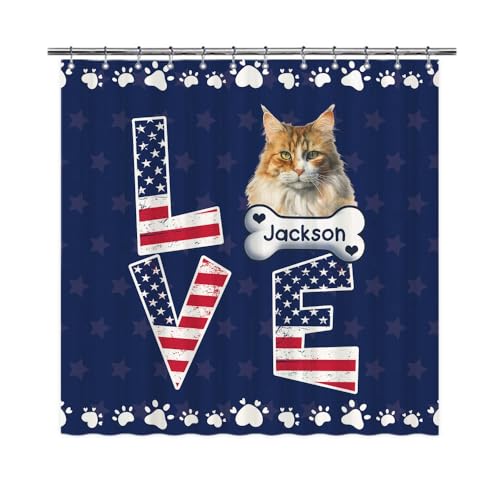 GABSHAIM Duschvorhang mit amerikanischer Flagge, Liebe mit Sam Sawet, Polyester, wasserdicht, Badvorhänge mit 12 Haken, Badezimmer-Dekoration, 183 x 183 cm