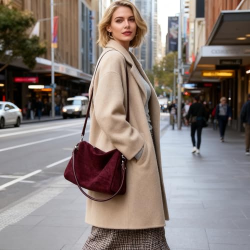 Image of Suede Tote Bags for Women, Suede Purse Handbag Vintage Slouchy Hobo Shoulder Crossbody Bag