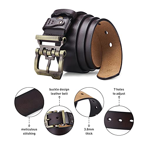 BISON DENIM Men's Belt - Leather Waistband with Anti-Scratch Pin Great for Jeans Cowboy & Work Wear Casual Alloy Buckle Belts