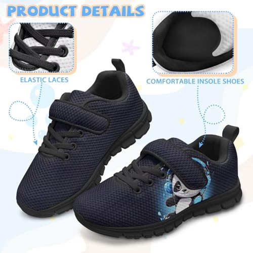 Panda Shoes for Todder Boys Black Shoes for Boys Strap Sneakers with Single Buckle Knitted Mesh Athletic Shoes Breathable Lightweight Sport Tennis Walking Shoes,Size 14.54