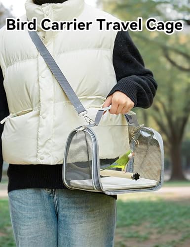 Gxdamxz Vogel Transportbox, Vogelkäfig mit Holzstab & Tablett für Wellensittich, Sittiche, Kleintiere, Bird Transport Box - 27x20x20cm