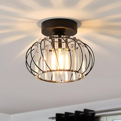 ANWIO Plafonnier Noir en Cristal Industriel, Luminaire E27 Lustre Suspension Design Métal...