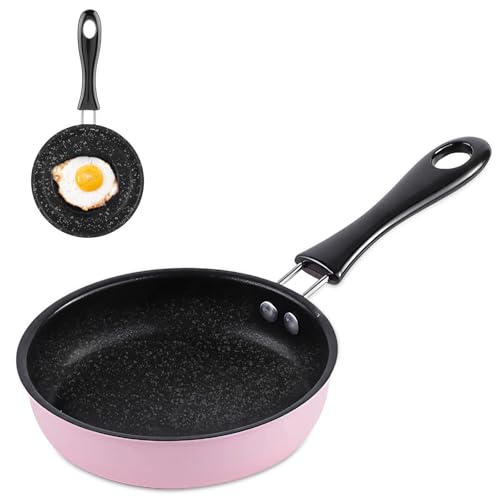 Joalpysm Small Frying Pan 12 cm Medical Stone Non-Stick Frying Pan with Heat-Resistant Handle Portable Camping Cooking Omelette Pans for Gas Stove Induction Hob Electric Furnace (Pink)
