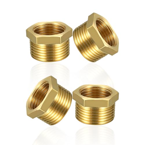 YOUZMY 4 pcs réducteur en laiton 1/2 à 3/8 pouce adaptateur (filetage mâle Ø 20mm x fileté femelle Ø 15mm), filetage mâle à mamelon fileté femelle,...