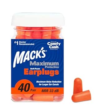 Mack’s Maximum Protection Soft Foam Earplugs – 40 Pair, 33 dB NRR, Made in USA