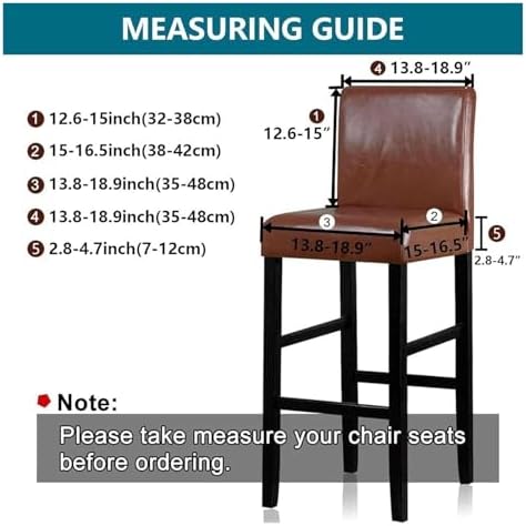 Waterproof Bar Stool Covers - 6 Pack PU Leather Slipcovers for Pub Chairs, Stretch Fit with Elastic Bottom, Durable & Easy to Clean, Perfect for Home Bars and Restaurants