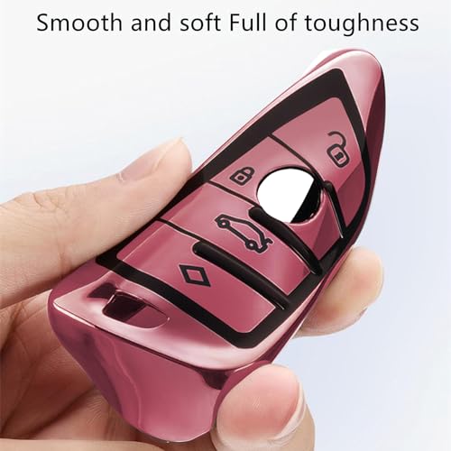 Image of Creativity For BMW X5 Key Fob Cover accessories (Pink Key Case) | Advanced soft TPU key box is compatible with F30 F45 F55 G20 G30 X1 X3 X4 X5 X6 X7 3 5 6 7 8 M5 M6 GT series smart key
