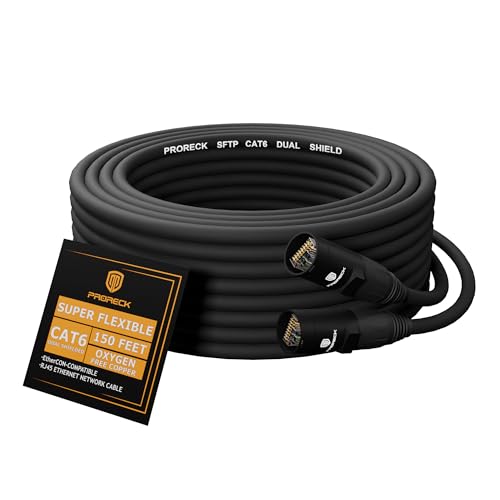 Image of PRORECK SFTP CAT6 Dual Shielded Ethernet Cable with EtherCON RJ45 Connectors,150ft, High-Speed, Ideal for Pro Sound Systems, Studio, and Live Performances (PR-C6B-150)