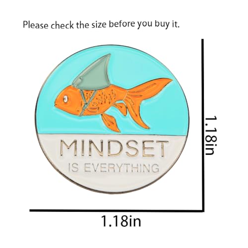 Image of Enamel Pin,Mindset Is Everything Lapel Pin,Goldfish Made Up As Shark Brooch,Mental Health Badge,Gift for Teens Friends Students Test,Denim Jacket Canvas Bag Shirt Jeans Accessory,DIY Decor