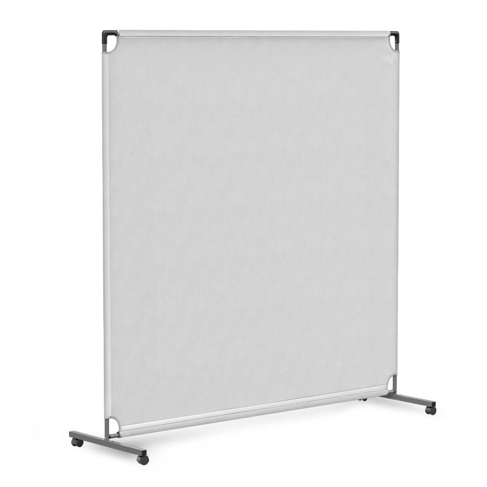 STEELAID60-inch Rolling Privacy Room Divider - Freestanding Office Wall Partition with Non See-Through Blackout Screen - Sturdy & Durable Iron Frame - Rolling Wheels - Black, White, Gray & Blue