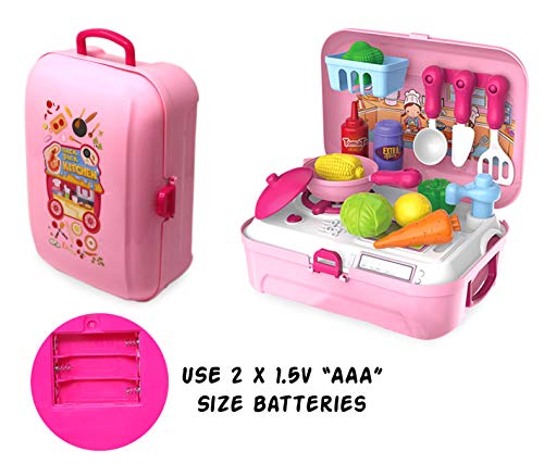 Image of Zest 4 Toyz Kitchen Set for Kids Girls Pretend Play Toys with Light and Sound Portable Trolley Cooking Set Early Educational Toys Kitchen Set 24 Pieces