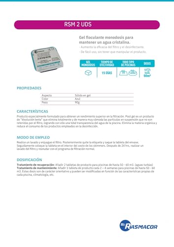 Miniatura 5 de Rasmacor Pack 2 Unidades Floculante Gel Monodosis Gel Para Piscina Limpiador Y Clarificador De Agua Para Piscinas Transparencia Total Del Agua Distribuido