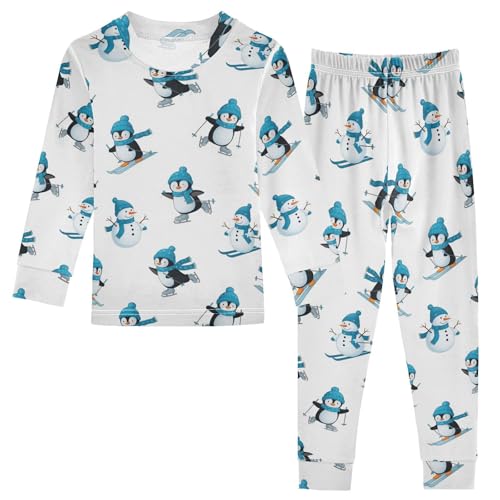 Pajama Sets Long Sleeve Winter Themed Penguin Pattern Soft Comfy Sleepwear 2 Piece PJS 3-8T
