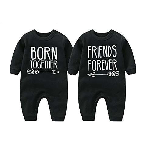 culbutomind 2 Tutine Per Neonati Gemelli Body Per Bambina Best Friend Born Together Bambino Neonato Divertenti Body Per Neonato Gemelli(black 3m)