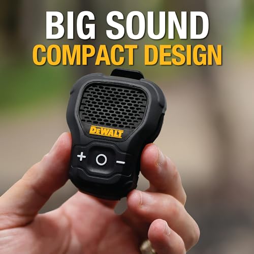 DEWALT Wearable Bluetooth Speaker [Onyx Edition - Black] Clip-On Wireless Jobsite Pro Water-Resistant Portable Speaker (Non- Magnetic), Mic for Hands-Free Music/Calls, Mini Speakers Bluetooth Wireless - Thumbnail 3
