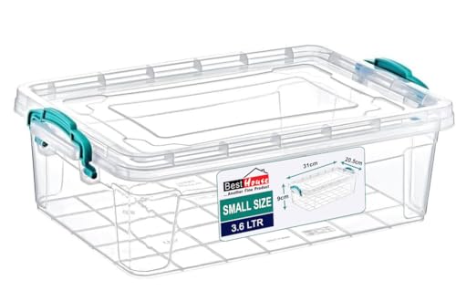 Best House | Plastic Storage Box with Clips Lid | Size 3.6L(L:31.2cm W:20.5cm H:9.4cm) | Set of 1 | Stackable Clear Durable Multipurpose Office supplies Home Kitchen Tools Crafts Household(SMALL Size)