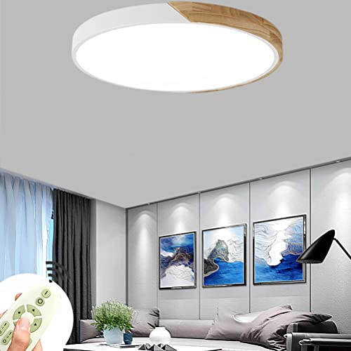 CASNIK 48W LED Deckenleuchte Rund Holz Lampe Deckenlampe für Wohnzimmer,Energie Sparen Licht, Dimmbar Mit Fernbedienung Leuchte (Dimmbar ) Cover