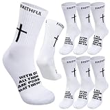 Glitopper 6 Pairs Christian Cross Socks with Bible Verse Religious Jesus Faithful Prayer Sock for Men Women Youth Church Gift(White,Faithful)