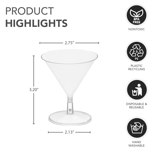Party Essentials N216481 Miniware Disposable 2 Oz. Small Plastic Mini Martini Appetizer And Dessert Cups/Cocktail Sample Tasting Drinkware, Clear, Glasses Only thumb #1