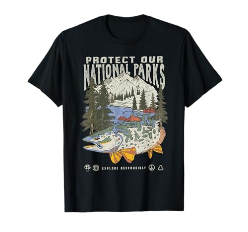 Protect National Parks Retro Fishing Nature Lover Mountain T-Shirt