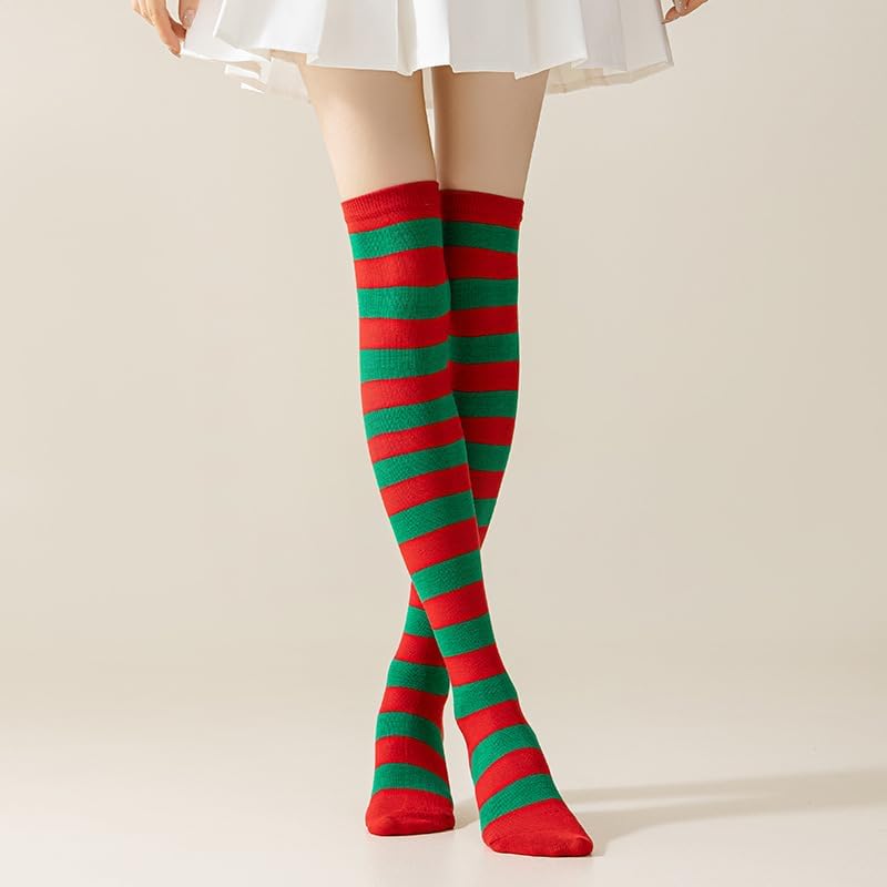 Christmas High-Knee Striped Socks for Women Red-Green Long Tube Socks Stockings Costume for Daily Wear Cosplay - Image 6