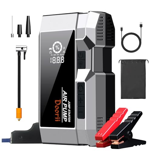 Doorii 8000A Car Jumper Starter Portable with PD65W USB-C Fast Charging(in/Out), 10-in-1 Jump Starter with Air Compressor, 150PSI Tire Inflator for Up to 10.0L Gas & 9.0L Diesel Engines