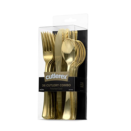 36 Plastic Silverware Set | Gold Plastic Cutlery Set | Disposable Silverware Set | 12 Plastic Forks, 12 Plastic Spoons, 12 Plastic Knives | Heavy Duty Disposable Flatware Plastic Utensils Set