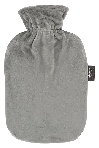 Fashy Bolsa de agua caliente con funda de flojel, supersuave, color gris, 2,0 L