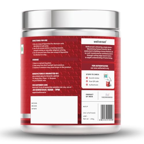 Image of Wellversed Dynamite Pre Workout For Men (15 Servings, Valencia Orange) For Focus & Energy Boost With 6500mg Citrulline Complex | Preworkout Supplements For Men - 210g