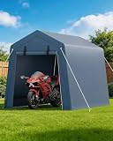 Garvee Outdoor Storage Canopy Carport Shelter 6x8 FT, Galvanized Steel Frame PE Tarp Cover with Roll-Up Zipper Door and Ventilated Mesh Windows, Portable Freestanding Weather-Resistant Driveway Shed