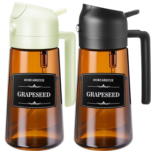 Image of Olive Oil Sprayer & Dispenser for Cooking, 16oz Dark Glass Oil Mister, 2PC | 2-in-1 Oil Sprayer & Pourer, Fine mist, Light-Blocking, Wide Mouth for Easy Refill & Clean, 8 Oil Labels, Reusable