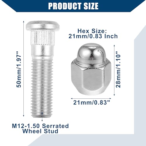 Image of No.52950-14140 /52950-M1000 M12-1.5 Wheel Stud Bolt for Hyundai Elantra Santa Fe for Kia Forte Rio /Front Rear Left Right Wheel Lug Stud /Alloy Steel 12.97mm Knurl 21mm Hex / 1 Set (Pack of 2)