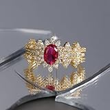 Homxi Anillos Mujer Oro 14 Kilates Promesa,Oval con Rubí Creado...