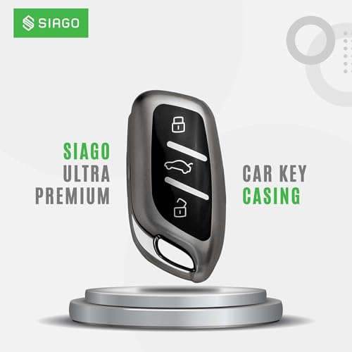 Image of SIAGO TPU Key Cover and Round Key Chain Compatible with MG ZS EV Electric | Astor 3 Button Flip Key (Grey)