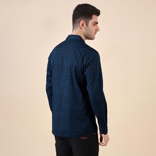 Image of Urban Scottish Men's Regular Fit Cotton Printed Shirt, Long Sleeve Button Down Collared, Soft Breathable Fabric, Stylish Everyday Wear Casual Shirt for Mens - Red & Navy