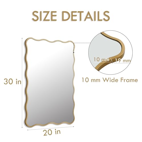 Image of Gold Wavy Bathroom 20x30 Rectangle Scalloped Farmhouse Wall Mirror