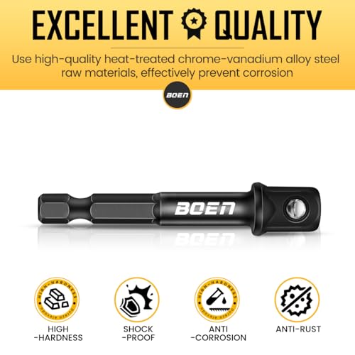 Image of BOEN 10-Piece 3 /8 inch Drive Impact Grade Socket Adapter Set, 1 /4-Inch SAE Hex Shank Drill Bit Adapter for Power Drill to High Torque Impact Wrench